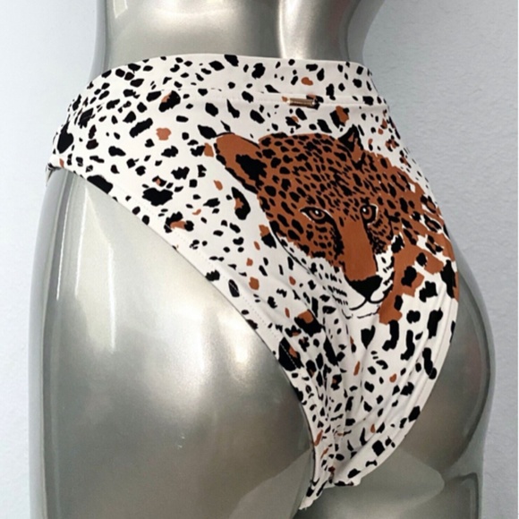 Victorias Secret New White Cheetah High Leg High Waist Sexy Bikini Bottom - Picture 2 of 5